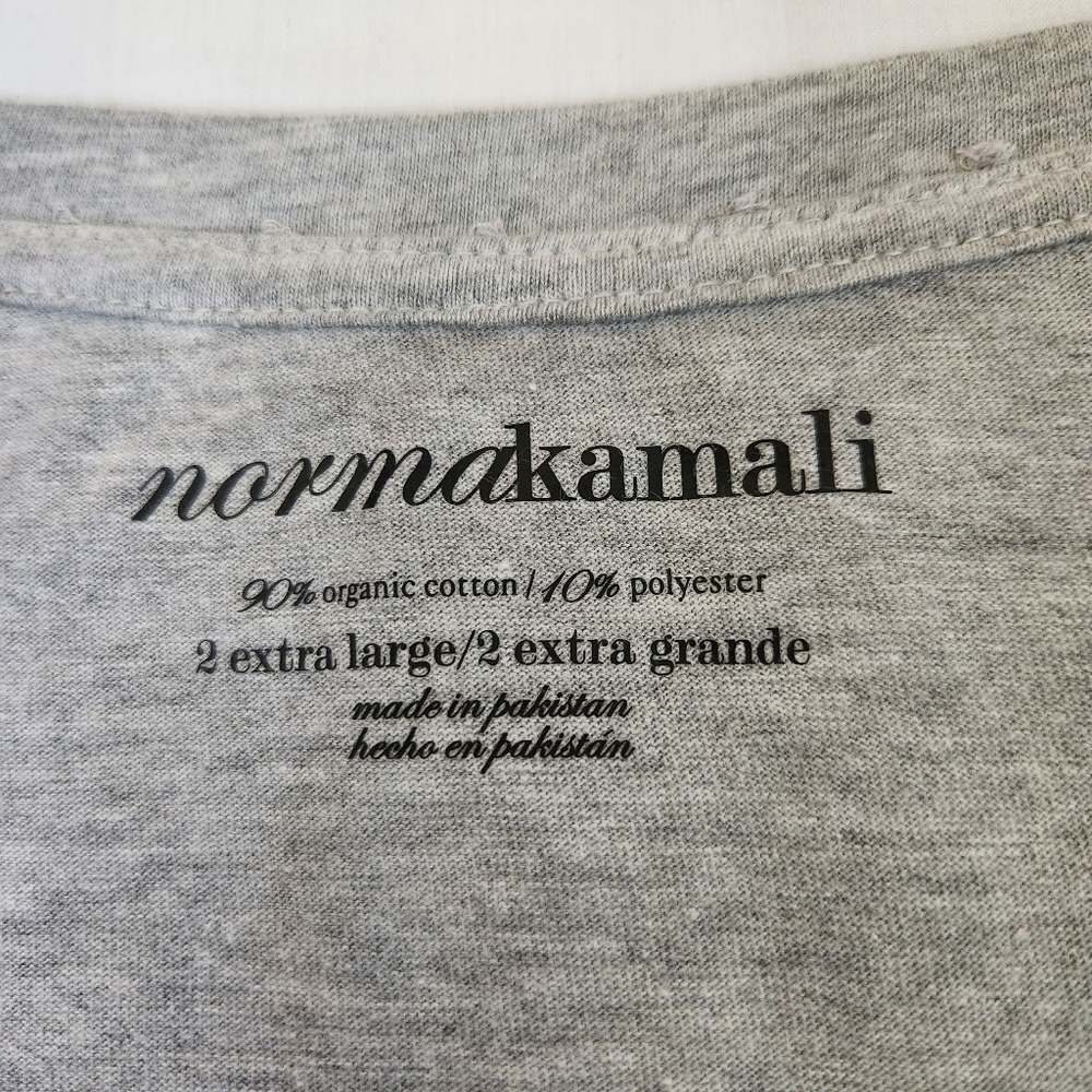 Norma Kamali gray organic cotton scoop neck tee t-shirt button embellishment XL - Picture 9 of 13